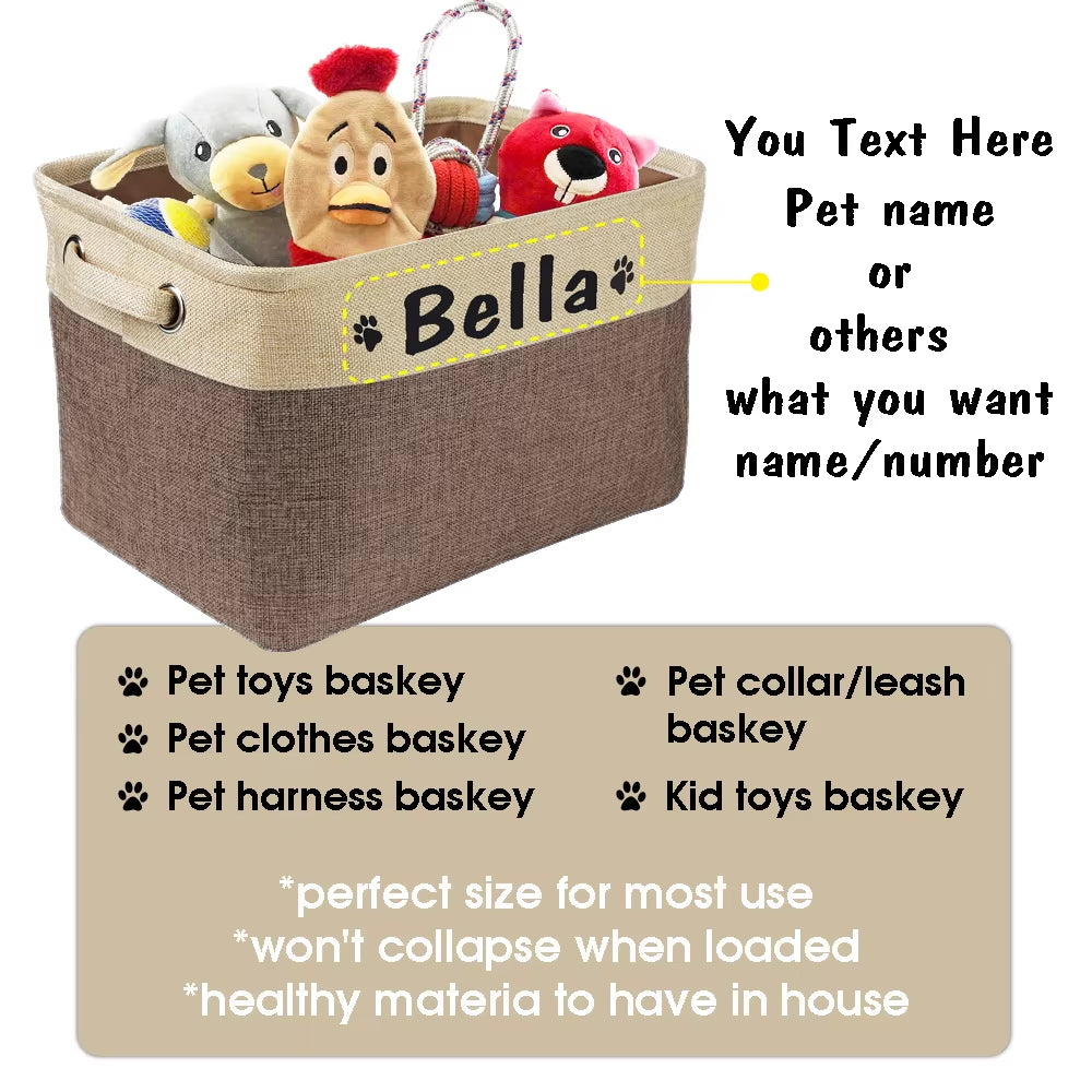 Custom Dog Toys Storage Bins Canvas Collapsible Dog Accessories Storage Basket Bin Pet Organizer Box Perfect for Organizing Toys