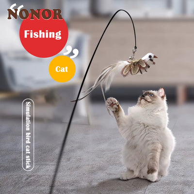 NONOR Simulation Bird Interactive Cat Toy Funny Feather Bird with Bell Cat Stick for Kitten Playing Teaser Wand Toy Cat Supplies