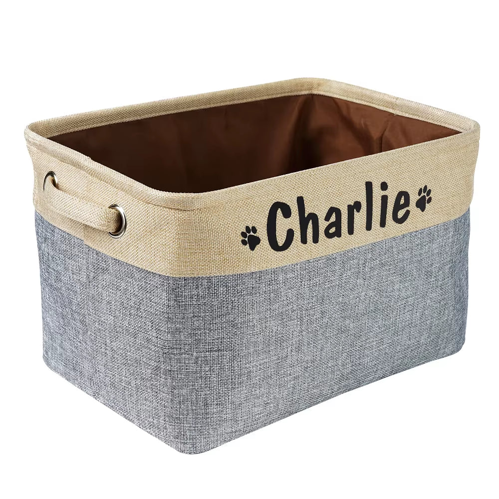 Custom Dog Toys Storage Bins Canvas Collapsible Dog Accessories Storage Basket Bin Pet Organizer Box Perfect for Organizing Toys