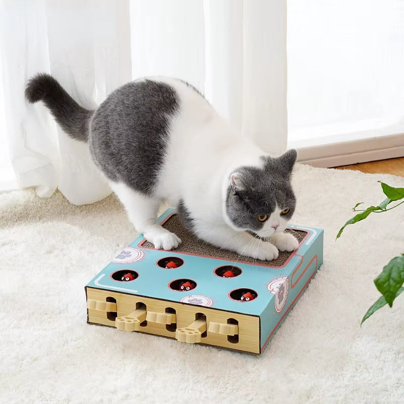 3 in 1 Cat Scratching Board Cats Interactive Toy Chase Hunt Mouse with Scratcher Funny Cat Stick Cat Hit Gophers Maze Tease Toy
