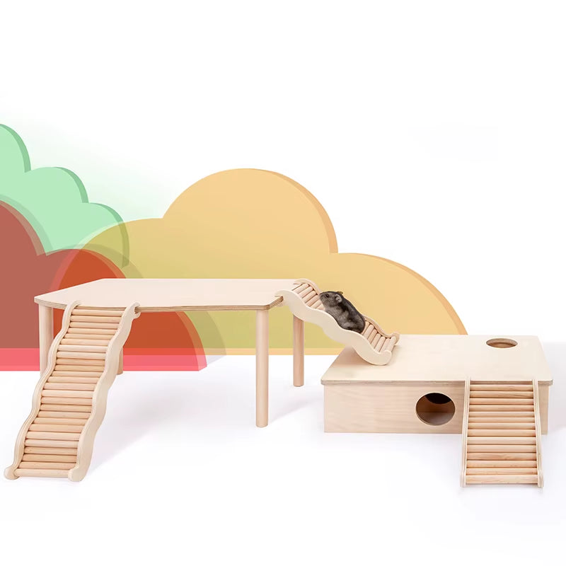 Hamster Wooden Ladder Small Pet Climbing Toy for Chinchilla Natural Hamster Exercising Toys Guinea Pig Accessories