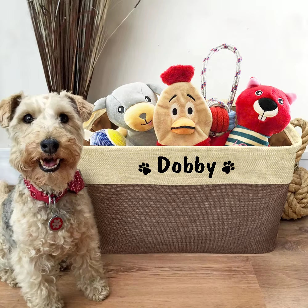 Custom Dog Toys Storage Bins Canvas Collapsible Dog Accessories Storage Basket Bin Pet Organizer Box Perfect for Organizing Toys