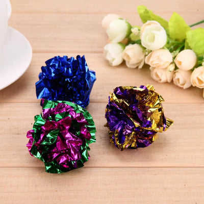 6/12/24Pcs Cat Toy Mylar Balls Colorful Ring Paper Shiny Interactive Sound Ball Crinkly Balls for Cats Sound Toys Pet Play Balls