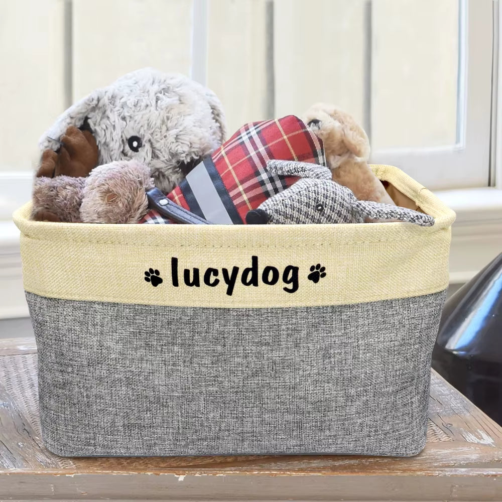 Custom Dog Toys Storage Bins Canvas Collapsible Dog Accessories Storage Basket Bin Pet Organizer Box Perfect for Organizing Toys