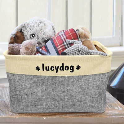 Custom Dog Toys Storage Bins Canvas Collapsible Dog Accessories Storage Basket Bin Pet Organizer Box Perfect for Organizing Toys