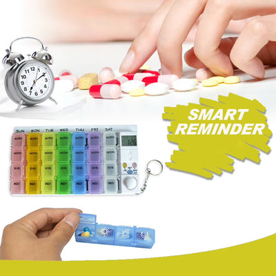 7 Days Pill Box Medicine Pill Case Organizer LED Timer Reminder 28 Grids Weekly Tablets Storage Pill Dispenser Alarm Clock
